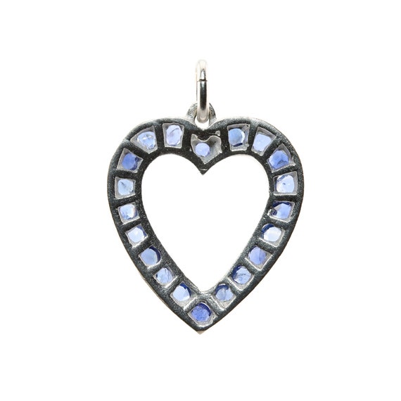 Sale! Art Deco Sapphire Heart Pendant Charm in Pl… - image 4