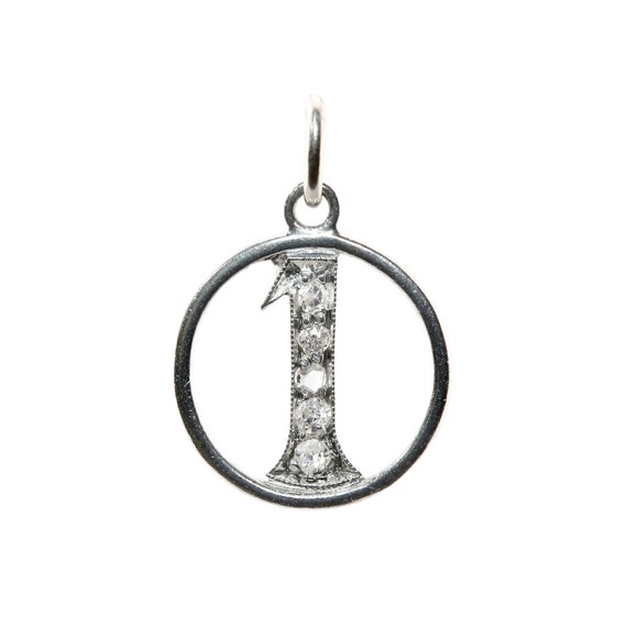 Sale! Art Deco Diamond Number One 1 Charm in Plat… - image 1