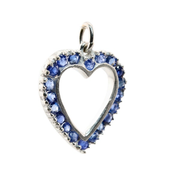 Sale! Art Deco Sapphire Heart Pendant Charm in Pl… - image 2