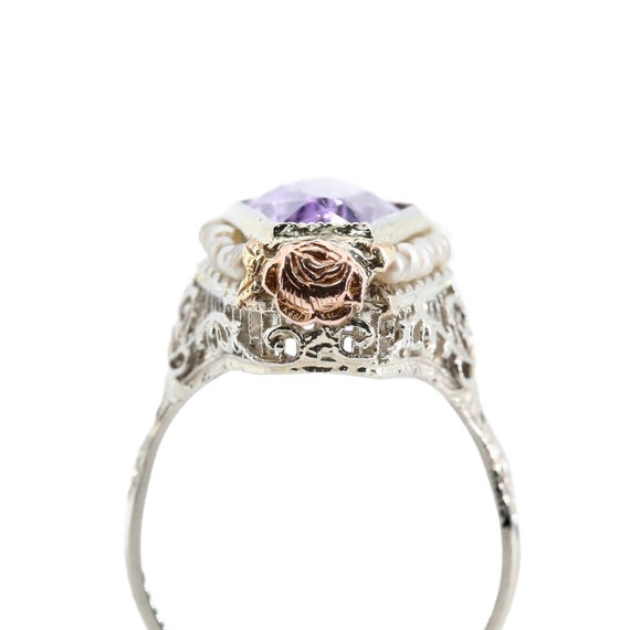 Sale! Art Deco Amethyst & Pearl Filigree Ring in … - image 4