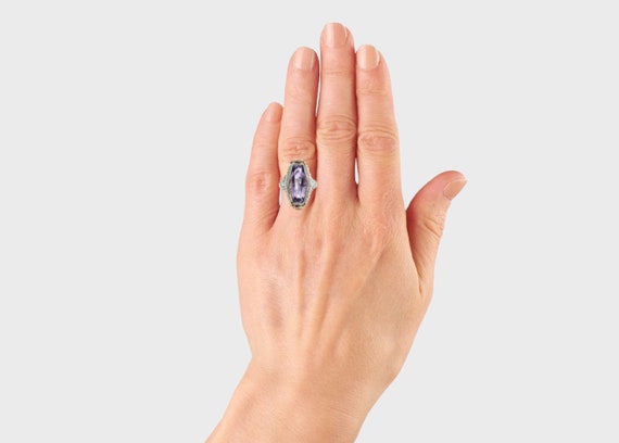 Sale! Art Deco Amethyst & Pearl Filigree Ring in … - image 5