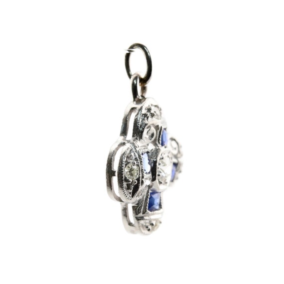 Sale! Floral Art Deco Diamond & Sapphire Charm in… - image 2