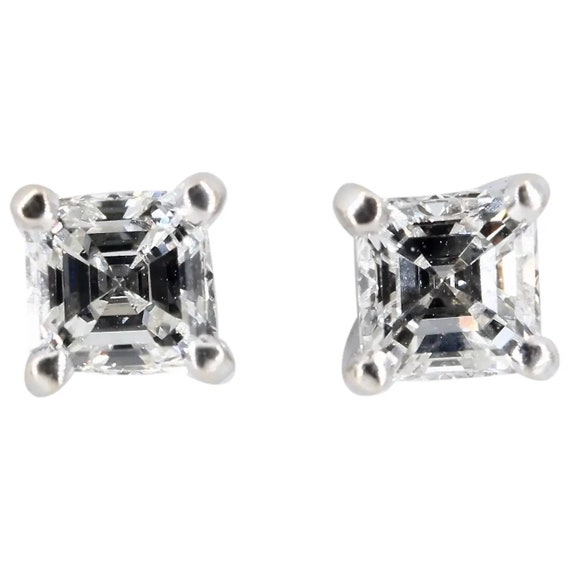 GIA Certified 0.74CTW Asscher Cut Diamond Stud Ea… - image 1