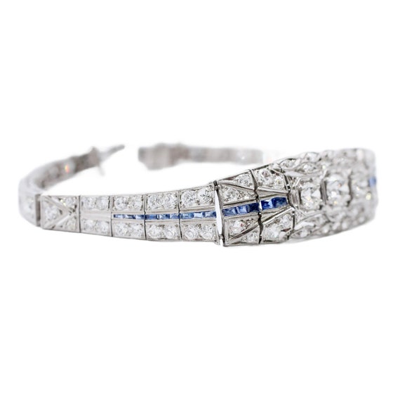 Art Deco 5.06ctw Diamond & Sapphire Bracelet in P… - image 2