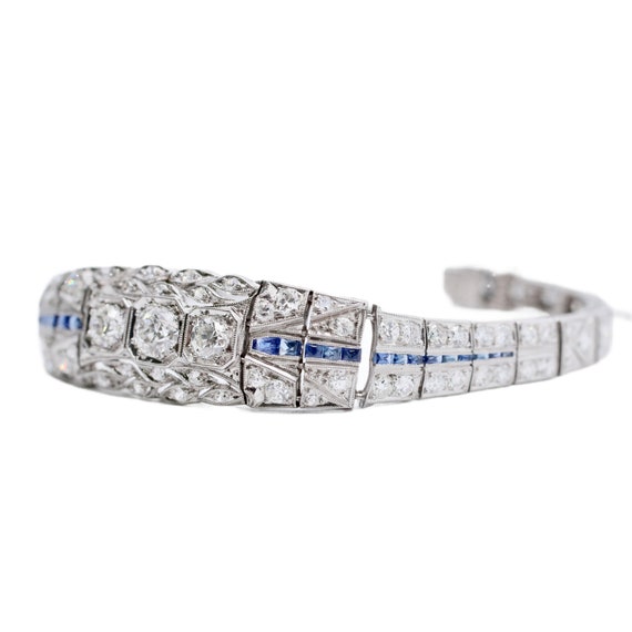 Art Deco 5.06ctw Diamond & Sapphire Bracelet in P… - image 3