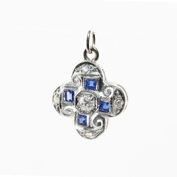 Sale! Floral Art Deco Diamond & Sapphire Charm in… - image 3