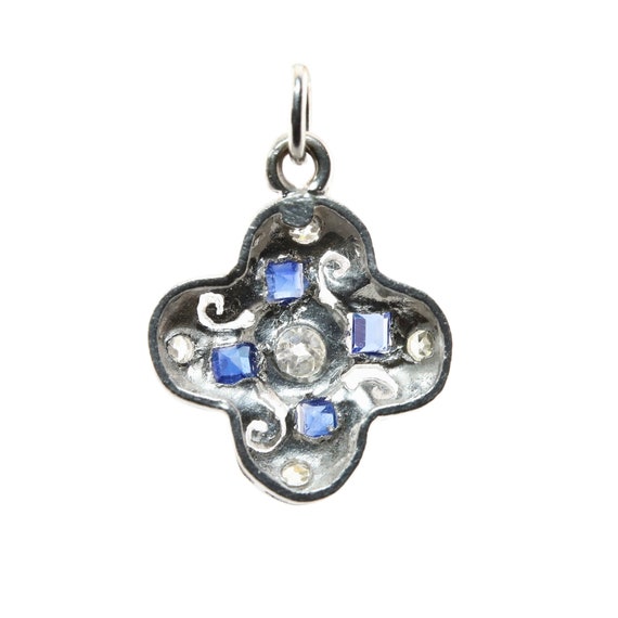 Sale! Floral Art Deco Diamond & Sapphire Charm in… - image 4