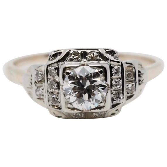 Sale! Art Deco Stepped 0.57ct Diamond Engagement R