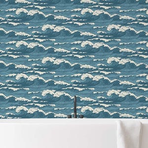 Ocean Waves Wallpaper: Teal & White Coastal Wall Decor