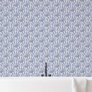 Scallop Fans Wallpaper | Blue & White, Art Deco Wall Decor | Traditional or Peel and Stick