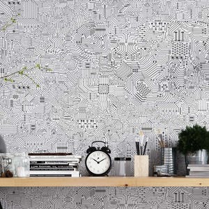 Platine Hintergrundbild | Weiß & Schwarz, Geometrisches Wanddekor | Traditionell oder Schälen und aufkleben