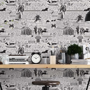 Greek Mythology Wallpaper | White & Black, Classical Wall Decor | Traditional or Peel and Stick