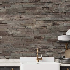 Stacked Stone Wallpaper | Brown & Gray, Rustic Wall Decor | Traditional or Peel and Stick