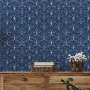Deco Fans Wallpaper | Navy & Gold, Art Deco Wall Decor | Traditional or Peel and Stick
