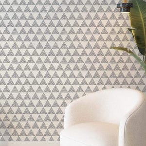 Lined Triangles Wallpaper | White & Black, Geometric Wall Decor | Traditional or Peel and Stick