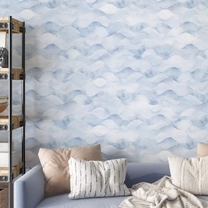 Ocean Waves Wallpaper: Blue & White Coastal Wall Decor