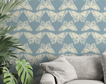 Butterfly Pattern Wallpaper: Blue & Cream Vintage Wall Decor