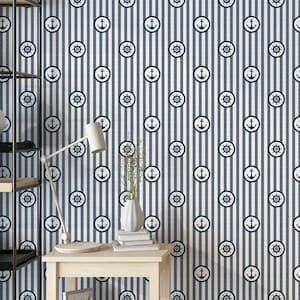 Nautical Stripe Wallpaper: White & Navy Coastal Wall Decor