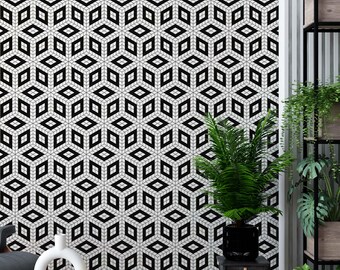 Geometric Cubes Wallpaper: White & Black Modern 3D Decor