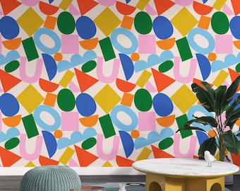 Geometric Shapes Wallpaper: Colorful Abstract Mid Century Decor