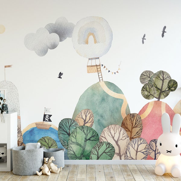 Whimsical Heights - Adventure Hot Air Balloon Wallpaper - Peel and Stick / Traditional Options