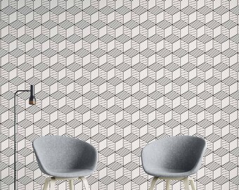 Geometric Cubes Wallpaper: White & Black Modern 3D Decor