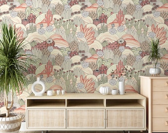 Desert Cactus Wallpaper: Cream & Pink Southwestern Decor