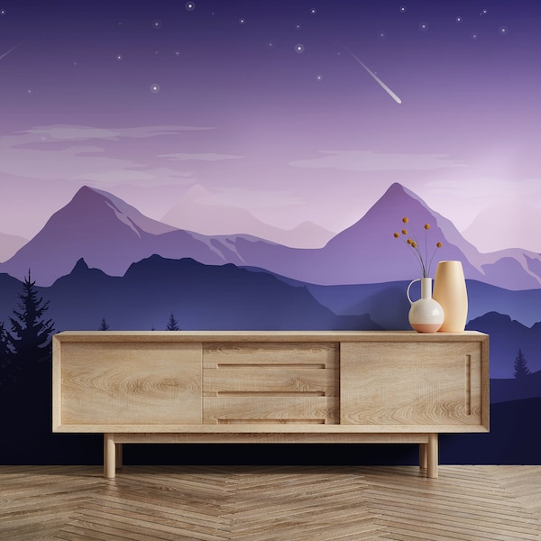 Twilight Summit - Purple Hued Mountain Wallpaper - Peel and Stick / Traditional Options