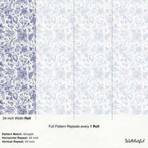 Floral Toile Wallpaper: Cream & Blue Vintage Floral Decor image 5