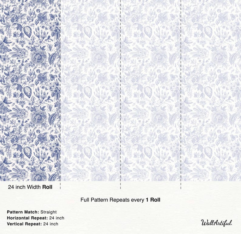 Floral Toile Wallpaper: Cream & Blue Vintage Floral Decor image 5