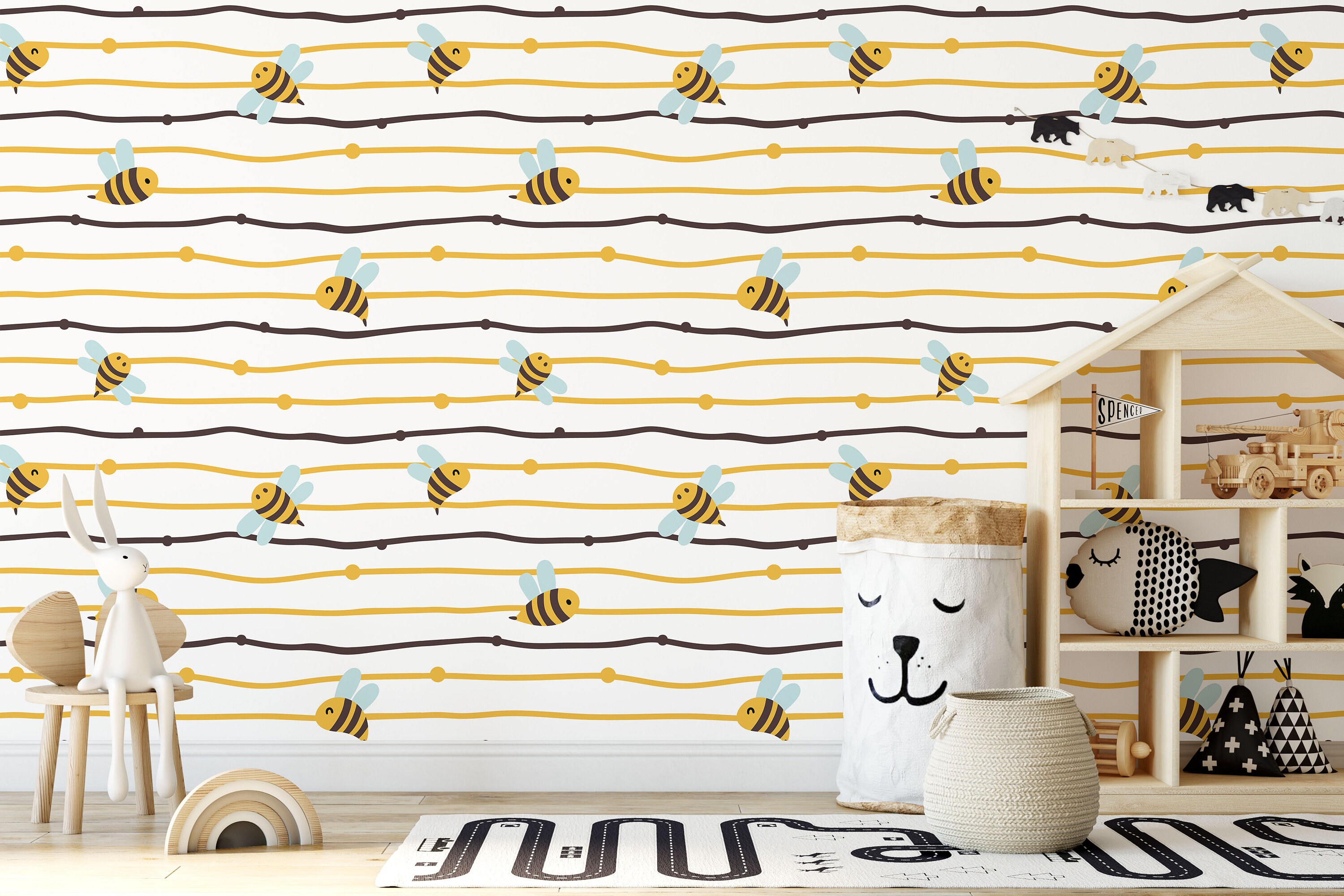 Honey Bee Bumble Bee Kids Room Wall Mural Self-adhesive | Etsy