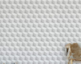 Geometric Cubes Wallpaper: White & Gray Modern 3D Decor