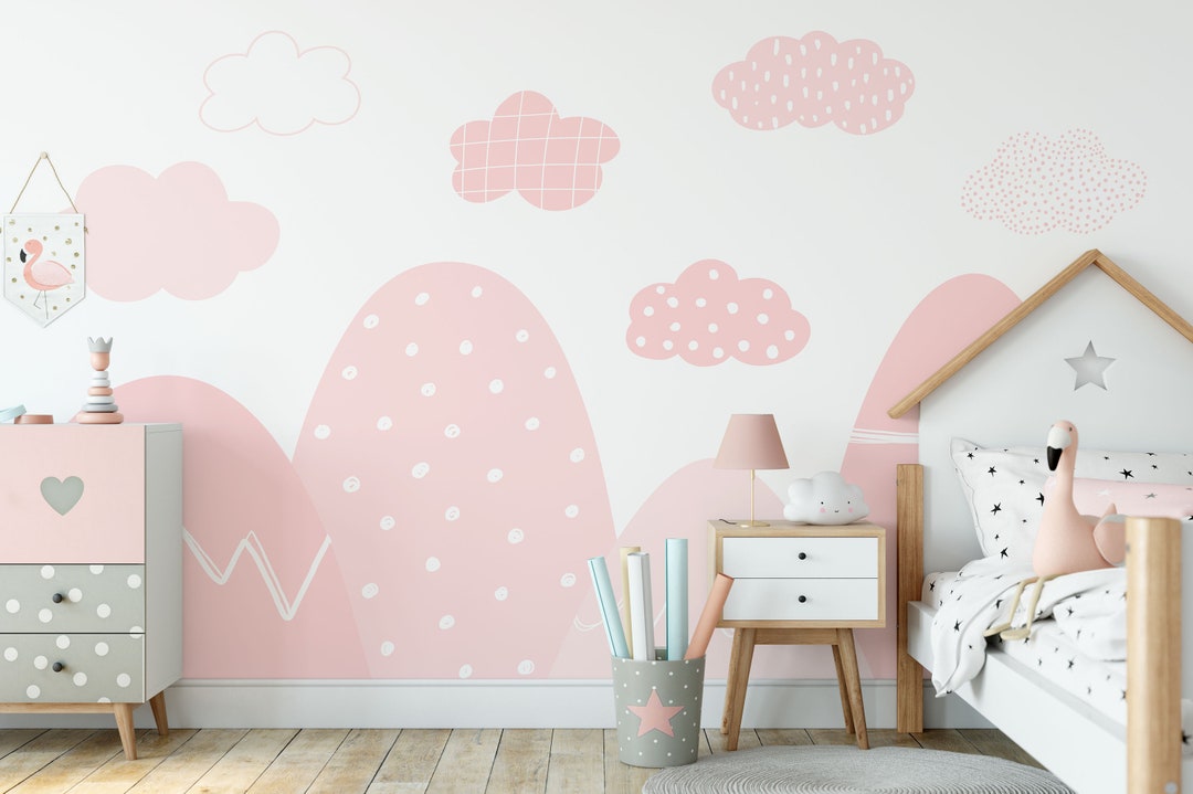 Pink Mountains Wallpaper Wall Decal for Kids Room Wall Etsy