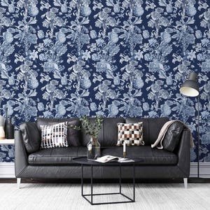 Floral Bouquet Wallpaper: Blue & White Vintage Floral Decor image 2