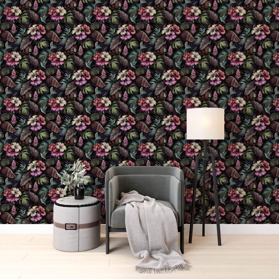 Tropical Hibiscus Wallpaper: Multicolor Tropical Wall Decor - Etsy