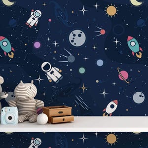 Outer Space Wallpaper | Colorful, Kids Space Wall Decor | Traditional or Peel and Stick