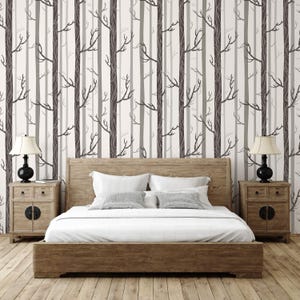 Forest Trees Wallpaper | Cream & Brown, Woodland Wall Decor | Traditional or Peel and Stick