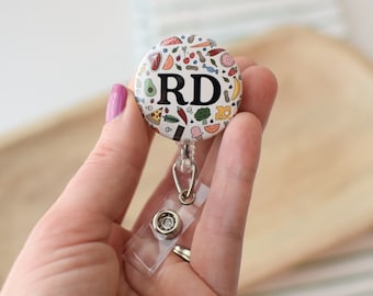 Food Doodles Dietitian Credentials Badge Reel | Dietitian ID Holder | RD Badge Buddy | Clinical Dietitian Gift | Badge Clip