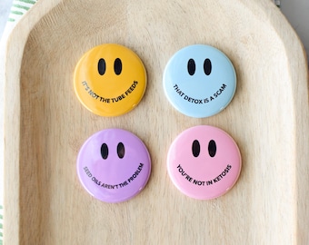 Sassy Nutrition Smileys Button or Magnet Bundle | 1.5 Inch Diameter | RD Day Gift | Registered Dietitian Pin | Nutrition Magnet