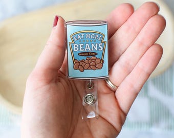 Eat More Beans Badge Reel | Clinical Dietitian Gift | Dietetic Intern | RD Day Idea | Registered Dietitian ID Badge Clip Holder