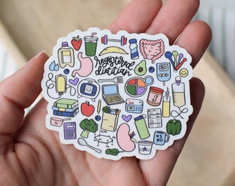 Registered Dietitian Doodles Waterproof Sticker | Decal | Clinical RD Gift | National Nutrition Month RD Day Gift Idea