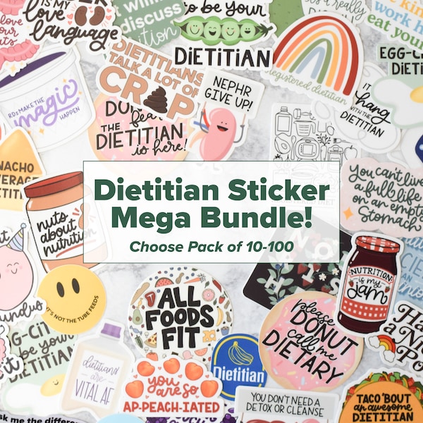 Bundle of Dietitian Stickers 10-100ct | Water Bottle Decal | Registered Dietitian Gift | Nutrition Month RD Day Idea