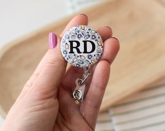 Clinical Dietitian Doodles and Credentials Badge Reel | Dietitian ID Holder | RD Badge Buddy | Clinical Dietitian Gift | Badge Clip