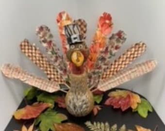 Thanksgiving Glass Turkey Centerpiece | Turkey Tabletop Decoration |  Fall Decor