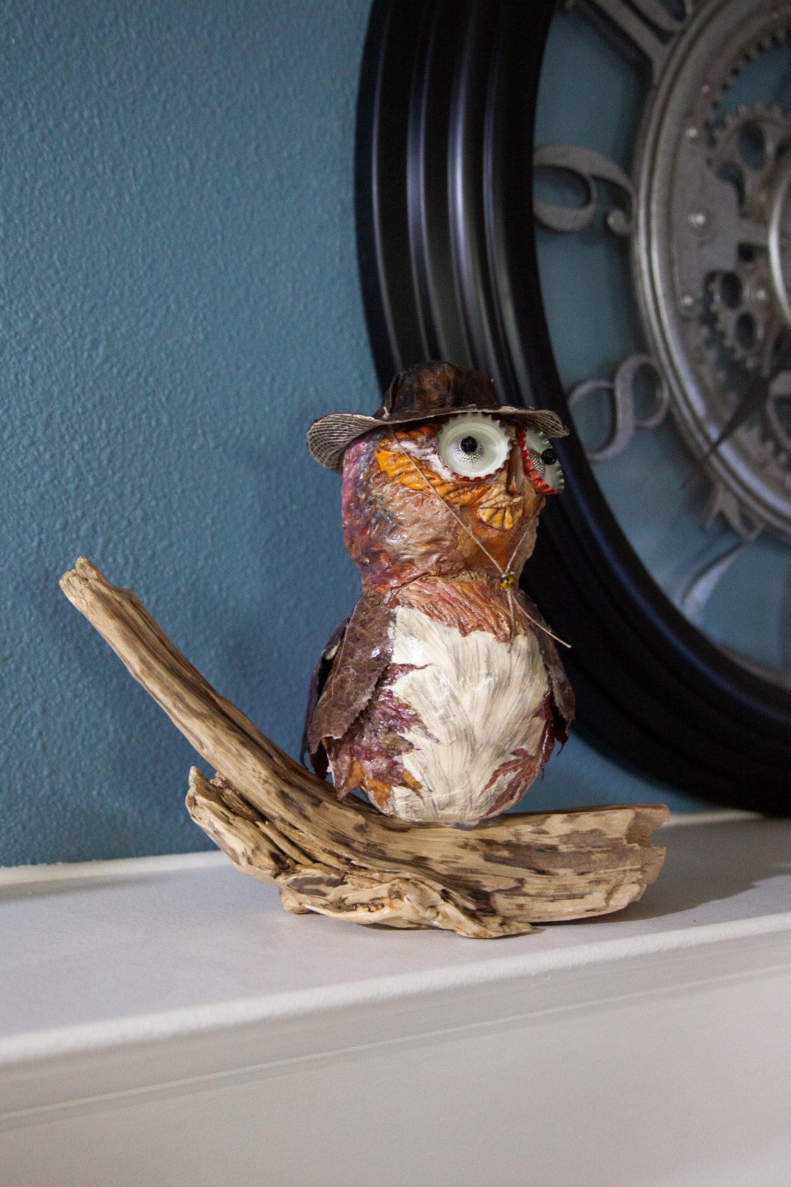 Fall Leaf Owl Paper Mache Art Collectable Owl Figurine Etsy