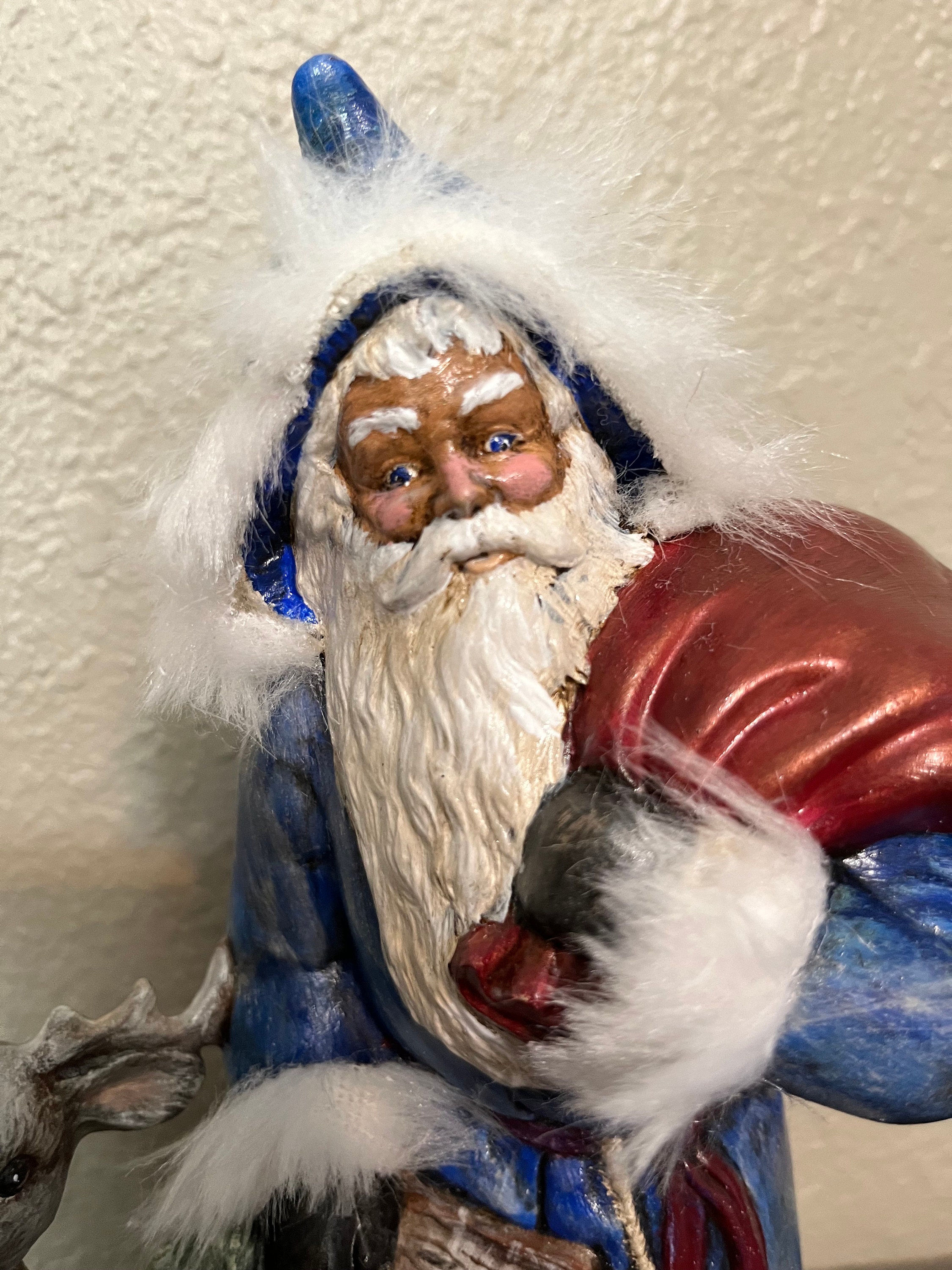 Ceramic Hand Painted Blue Santa Claus Figurine |saint Nick With
