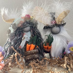 Easter Gnome Bunny Couple - Easter Decor - Bunny Gnome with Carrots - Spring Garden Gnome - Tiered Tray Decor