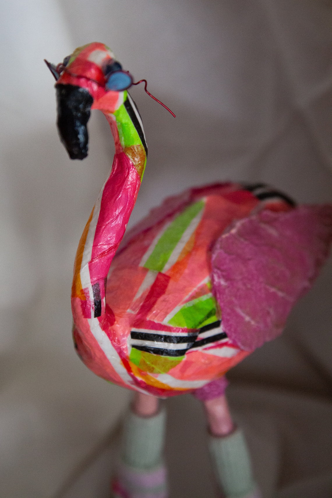 Paper Mache Clay Flamingo Oneof a Kind Gift Idea Etsy
