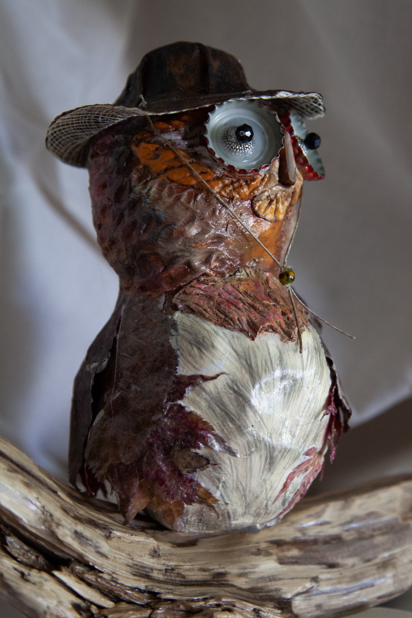 Fall Leaf Owl Paper Mache Art Collectable Owl Figurine Etsy
