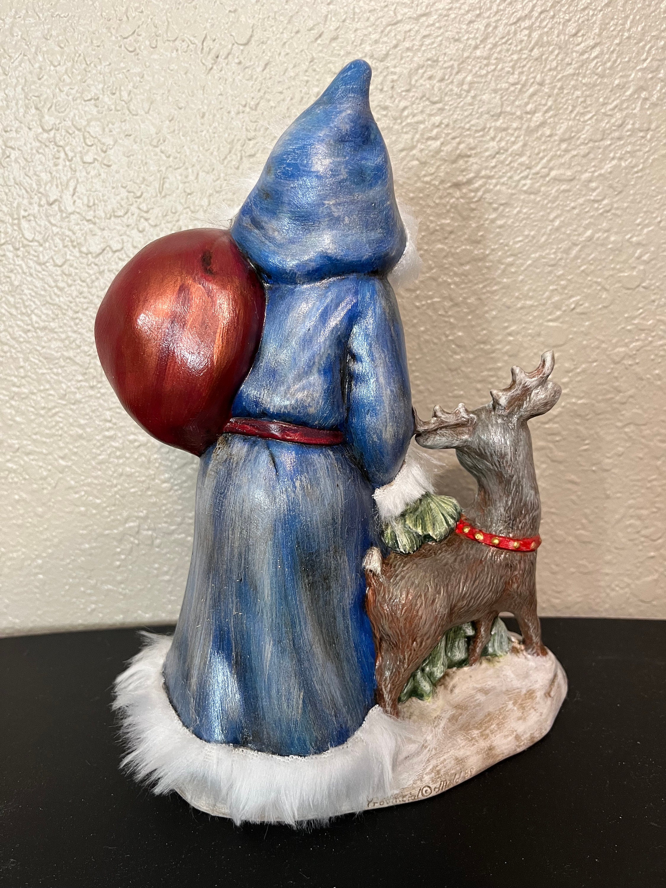 Ceramic Hand Painted Blue Santa Claus Figurine |santa With